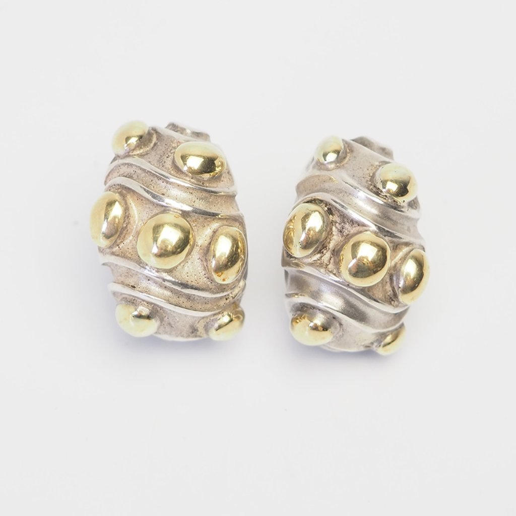 Robert Wander Winc Sterling Silver 18k Yellow Gold Vintage Designer Earrings